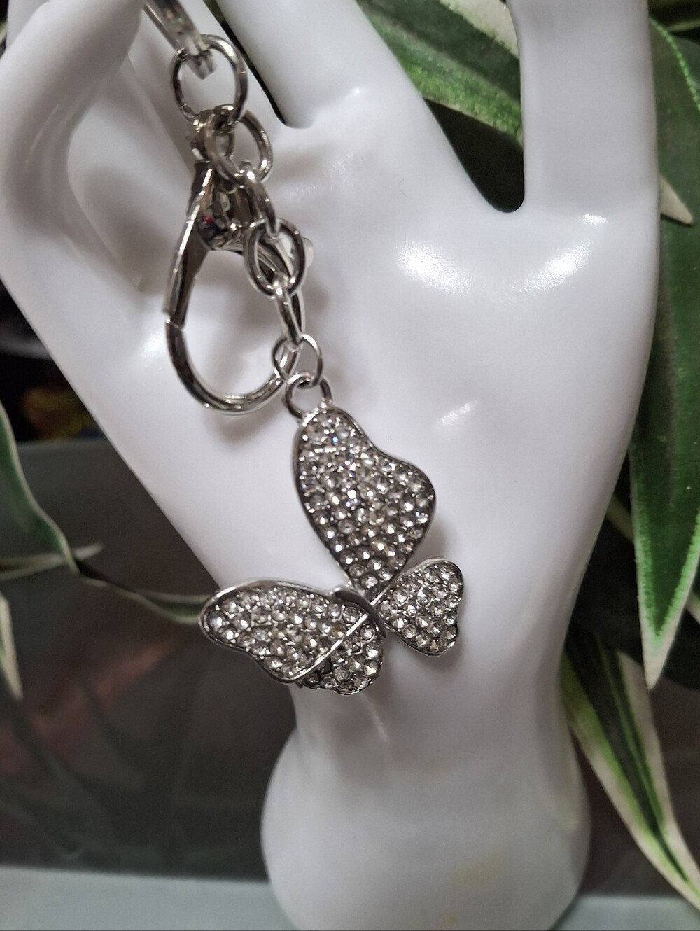 Butterfly Sparkling Crystal Silver-tone Keychain Bag Charm New
